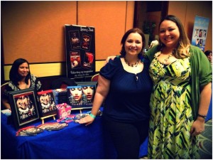 me with my bestie, Sarah, in front of the table I shared with Lorenz Font at the Authors Under the Lights 2014 signing in Universal City