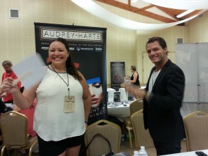 my cover model, Tyler White, fanning me with the fans I had made for my special swag item at the Summer Lovin' Reader Party in Temecula, CA (July 2014)