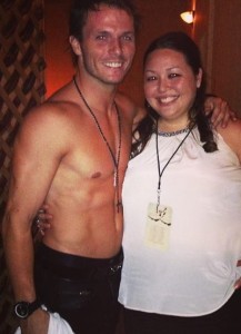 with my shirtless cover model, Tyler White, at the Summer Lovin' Reader Party (July 2014)